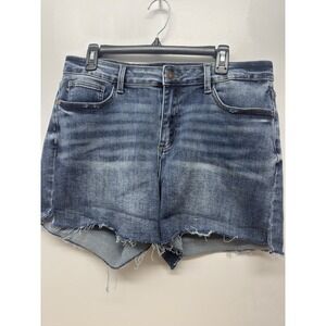 Judy‎ Blue Denim Jean Shorts Size 1XL Mid Rise Half Cuffed Medium Wash #27